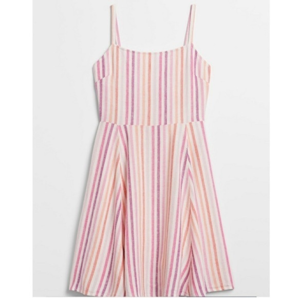 GAP‎ Linen Dress Size Medium Pink Purple Striped Ivory Square Neckline Summer - Picture 3 of 12